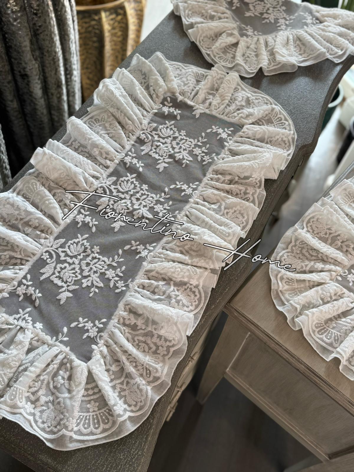 Tris centrini in pizzo e garza di cotone sartoriale Royal - vari colori - 80x40+45x40 cm - Charme home textile